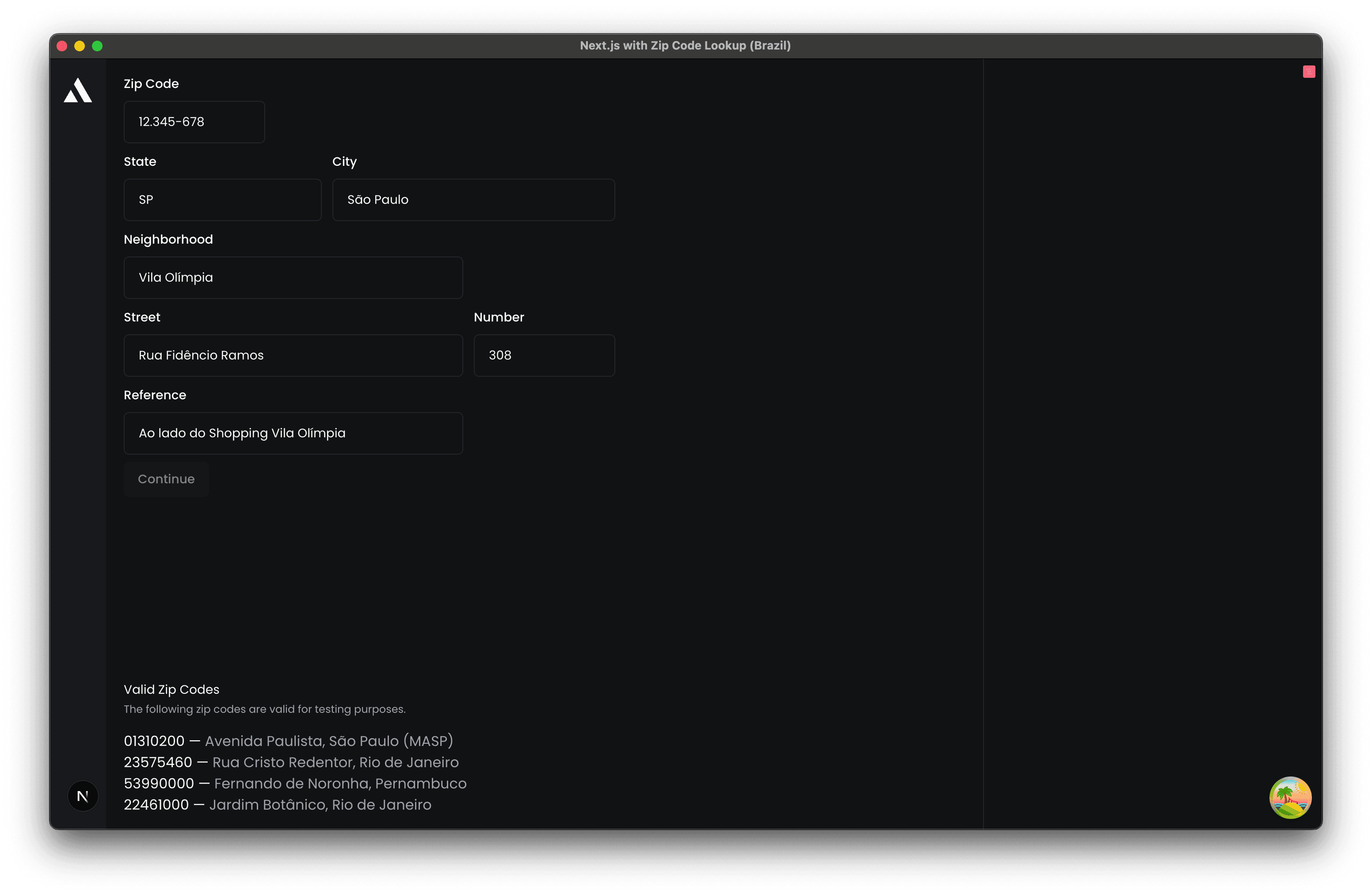 Next.js with Zip Code Lookup (Brazil)