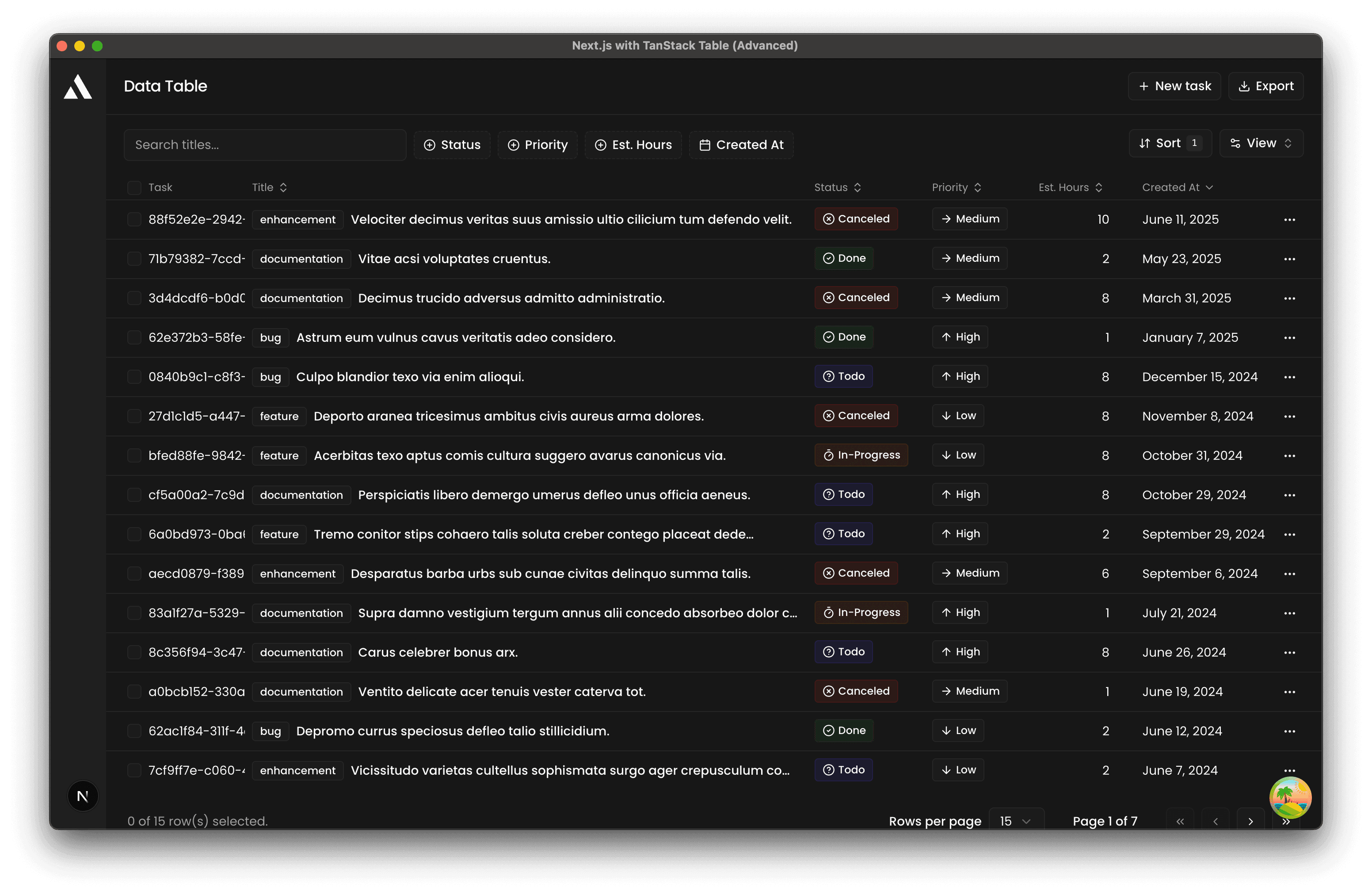 Next.js with TanStack Table (Advanced)